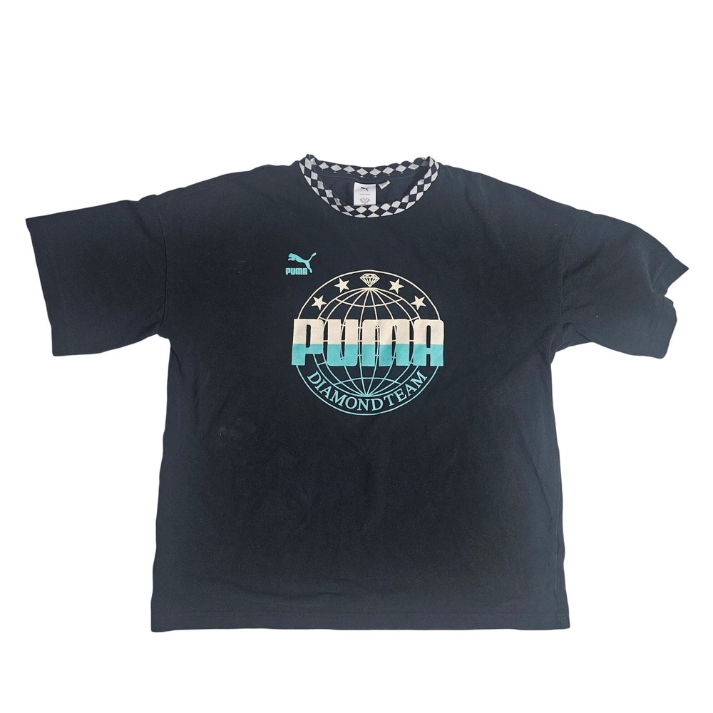 Puma x Diamond Supply Co Mens Diamond Team T-Shirt Navy Blue Checkered Collar M